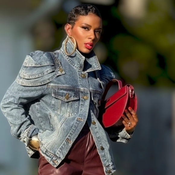 Unique Denim Jacket with Empire Shoulder Details - Picture 7 of 17